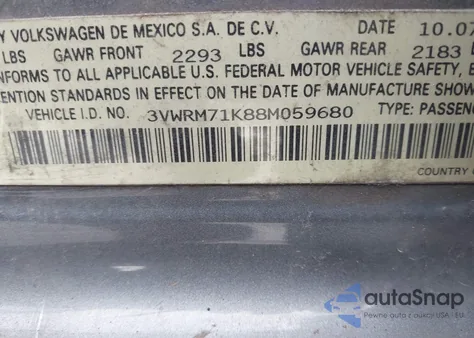 2008 Volkswagen Jetta Se/Sel z USA, uszkodzony, nr VIN 3VWRM71K88M059680